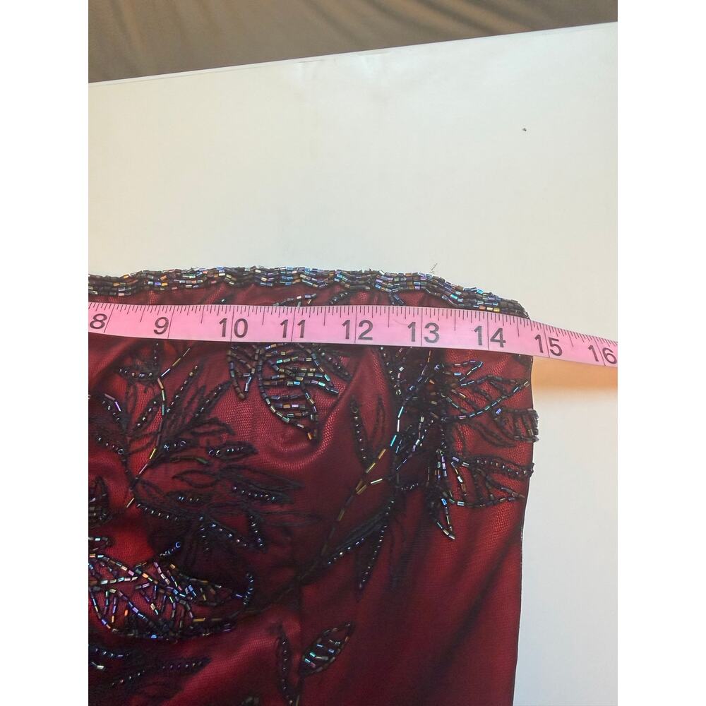 Vintage Cache Strapless Beaded Burgundy Black Evening Gown Mesh Dress Whimsygoth - Picture 12 of 16